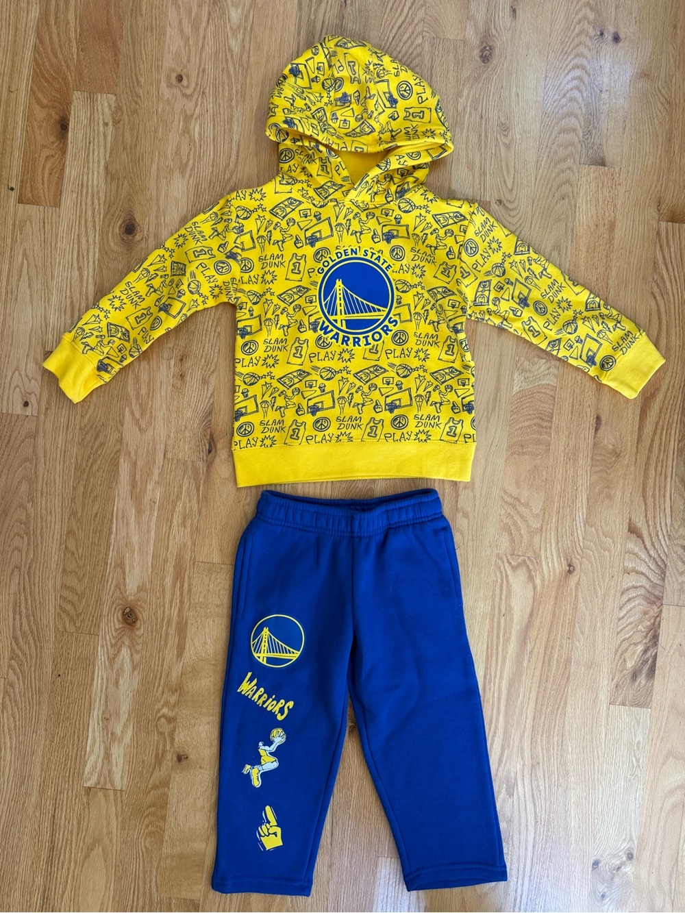 NBA Warriors Kids Yellow & Blue Hooded Sweatshirt Set with Team Graphics 3T